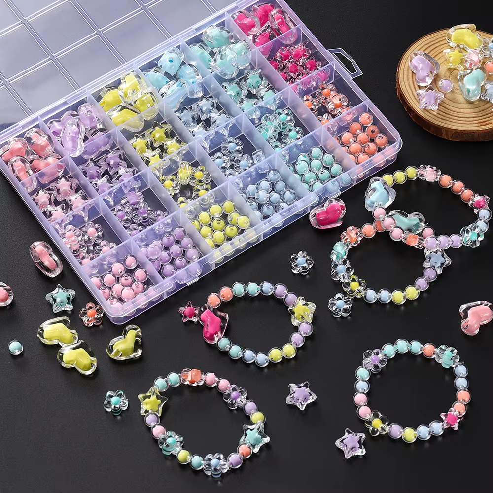Jewelry Making Kits For Kids - 174 Stück/Box Herz-Acrylperlen Blumen-Rundperlen Lose Perlen-Sets