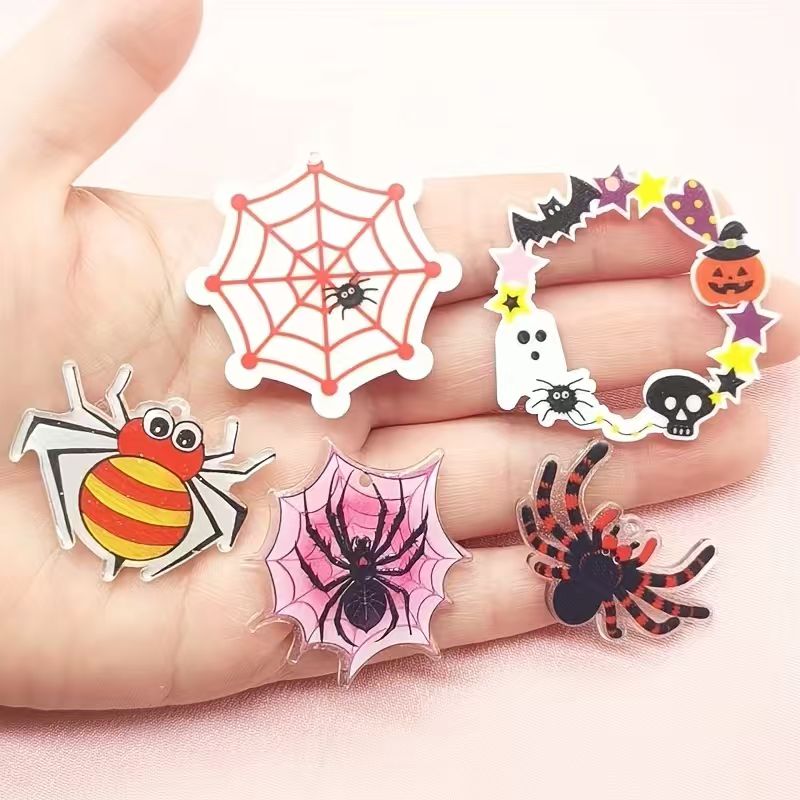 Jewelry Making Earrings - 10 Stück Acryl-Halloween-Spinnenanhänger, DIY-Schmuckherstellung, Ohrringe, Halskette,