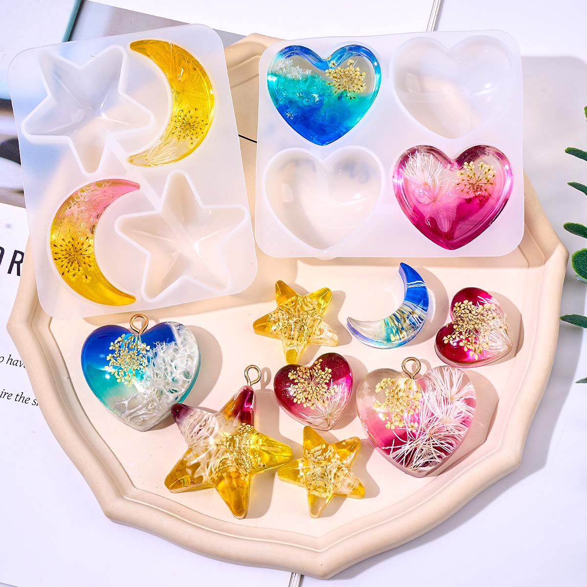 Jewelry Making Mold - Herz-Stern-Mond-Anhänger Silikonform DIY Epoxidharz Schmuckgussformen Halskettenform