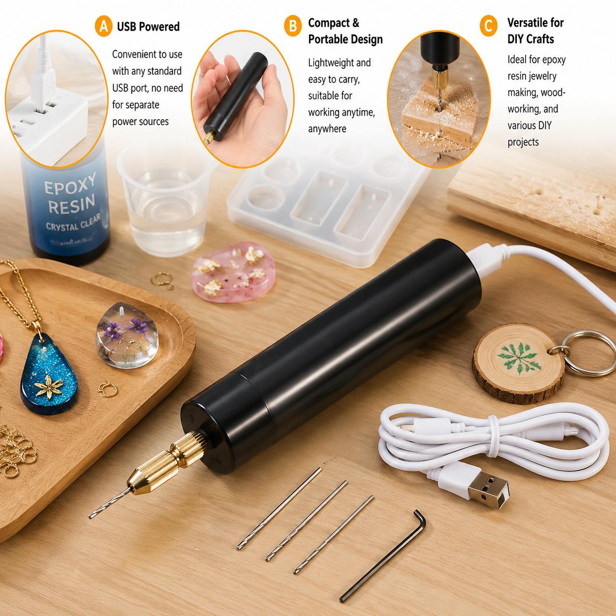 Jewelry Making Rotary Tool - Mini-Elektrobohrer USB-betrieben, kabelloses Gravierwerkzeug für Epoxidharz,