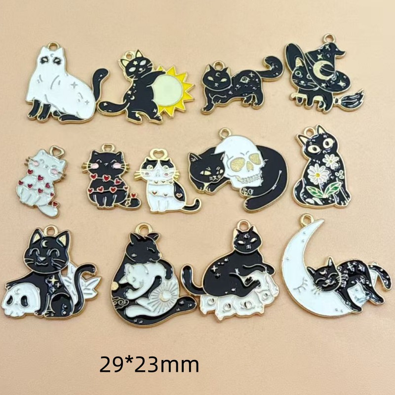 Jewelry Making Earrings - 10 Stück Original-Legierungs-Emaille-Anhänger mit schwarzer Katze,