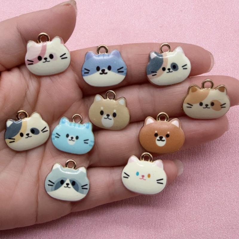 Jewelry Making Earrings - 12 Stück bedruckte Katzenkopf-Anhänger aus Legierung